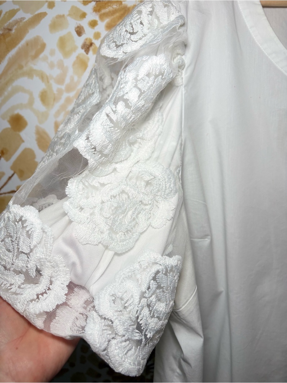 Marc New York White Embroidered Lace Puff Sleeve Blouse | Split Neck Top - Picture 5 of 8